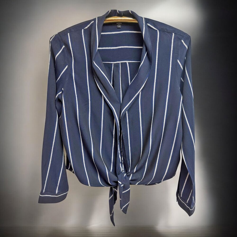 Rails‎ Ava Livorno Navy Silver Stripes Tie Front Blouse